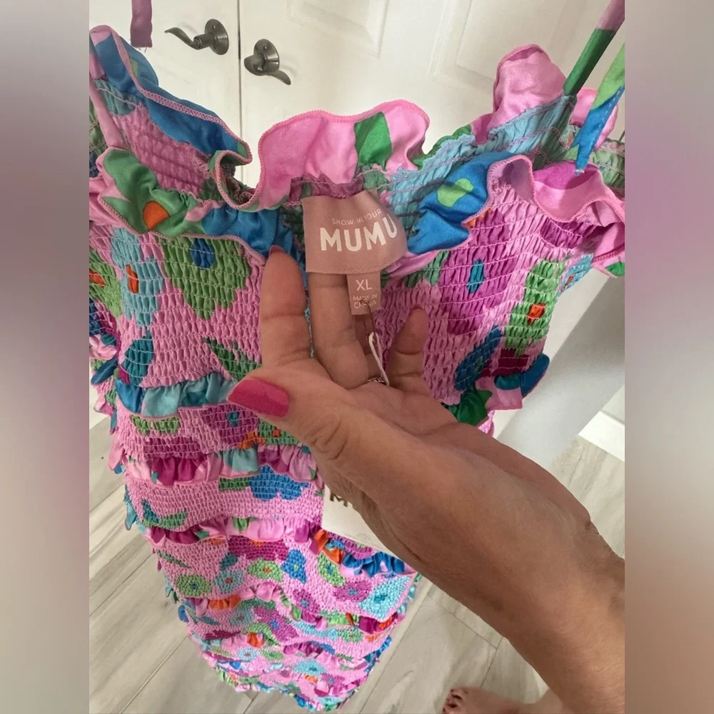 Show me your mumu dress NWT!! Stella smocked dress pink Piccadilly floral XL - Picture 2 of 5